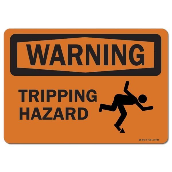 OSHA Warning Sign, Tripping Hazard, 14in X 10in Rigid Plastic, 14